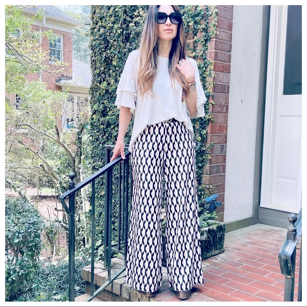 Made in Italy Retro Chic Print wide Leg Pants - Picture 3 of 10